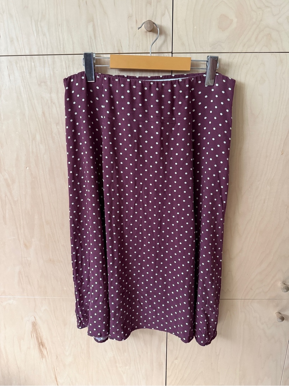 Ardene Burgundy Midi Skirt with White Polka Dots